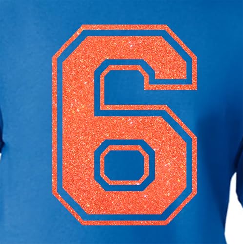 20,3 cm Glitzer-Aufbügelnummer 6 (Six 6) oder Nummer 9 (neun 9) – große orangefarbene Wärmeübertragungsnummer für Trikots, T-Shirts, Sportuniformen, Basketball, Fußball – Stil C (Ember Orange 6 9) von TeeWin
