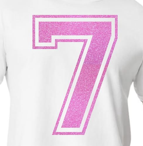 20,3 cm Glitzer-Aufbügelnummer 7 (Seven 7) – Große Wärmeübertragungszahl für Trikots, T-Shirts, Sportuniformen, Basketball, Fußball – Stil C (Flamingo Pink 7) von TeeWin