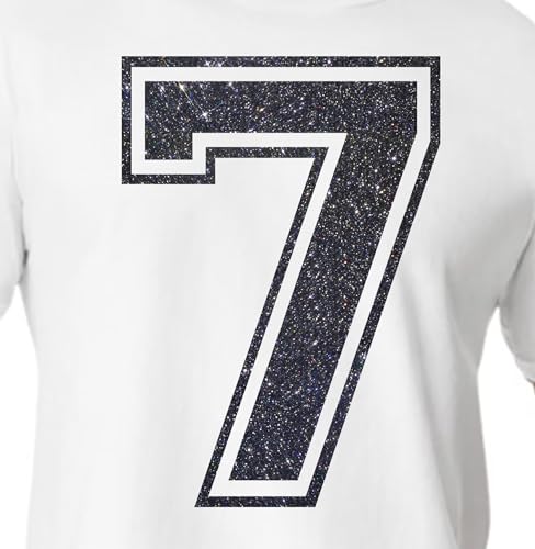 20,3 cm Glitzer-Aufbügelnummer 7 (Seven 7) – Große Wärmeübertragungszahl für Trikots, T-Shirts, Sportuniformen, Basketball, Fußball – Stil C (Galaxy Black 7) von TeeWin