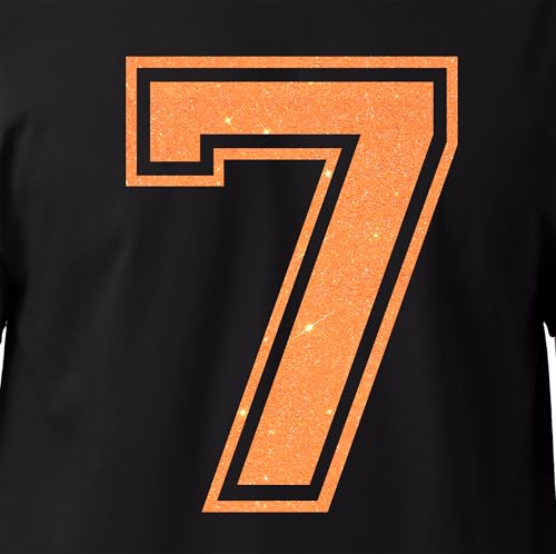 20,3 cm Glitzer-Aufbügelnummer 7 (Seven 7) – Große Wärmeübertragungszahl für Trikots, T-Shirts, Sportuniformen, Basketball, Fußball – Stil C (Neon Orange 7) von TeeWin