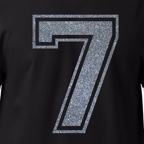 20,3 cm Glitzer-Aufbügelnummer 7 (Seven 7) – Große Wärmeübertragungszahl für Trikots, T-Shirts, Sportuniformen, Basketball, Fußball – Stil C (Schwarz Silber 7) von TeeWin