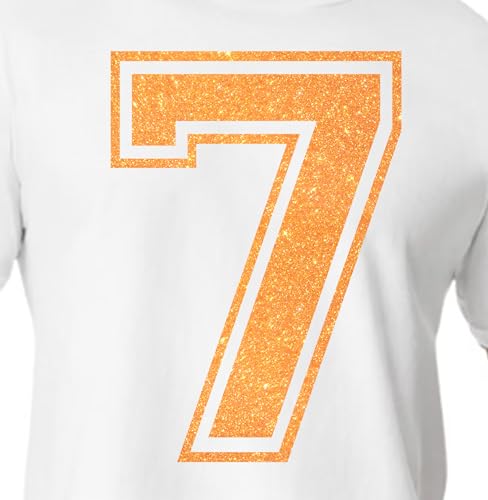 20,3 cm Glitzer-Aufbügelnummer 7 (Seven 7) – Große Wärmeübertragungszahl für Trikots, T-Shirts, Sportuniformen, Basketball, Fußball – Stil C (Translucent Orange 7) von TeeWin
