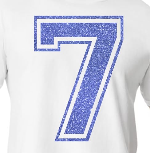 20,3 cm Glitzer-Aufbügelnummer 7 (Seven 7) – Große Wärmeübertragungszahl für Trikots, T-Shirts, Sportuniformen, Basketball, Fußball – Stil C (True Blue 7) von TeeWin