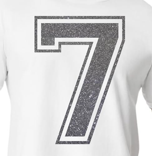 20,3 cm Glitzer-Aufbügelnummer 7 (Seven 7) – Große schwarze Wärmeübertragungsnummer für Trikots, T-Shirts, Sportuniformen, Basketball, Fußball – Stil C (Schwarz 7) von TeeWin