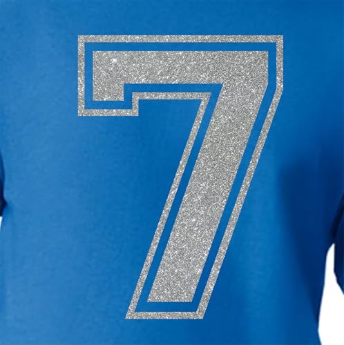 20,3 cm Glitzer-Aufbügelnummer 7 (Seven 7) – große metallische silberne Wärmeübertragungsnummer für Trikots, T-Shirts, Sportuniformen, Basketball, Fußball, Stil C (Silber 7) von TeeWin