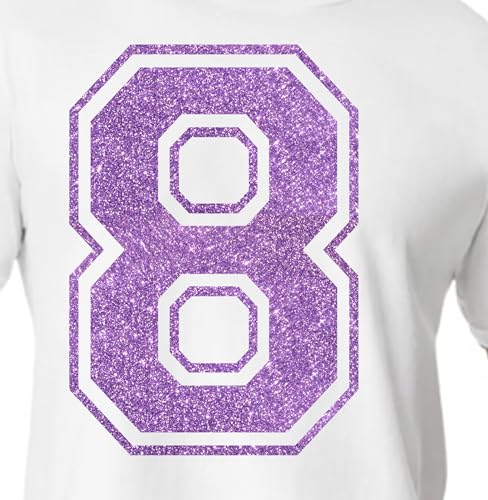 20,3 cm Glitzer-Aufbügelnummer 8 (Acht 8) – große Wärmeübertragungszahl für Trikots, T-Shirts, Sportuniformen, Basketball, Fußball, Stil C (Flieder 8) von TeeWin
