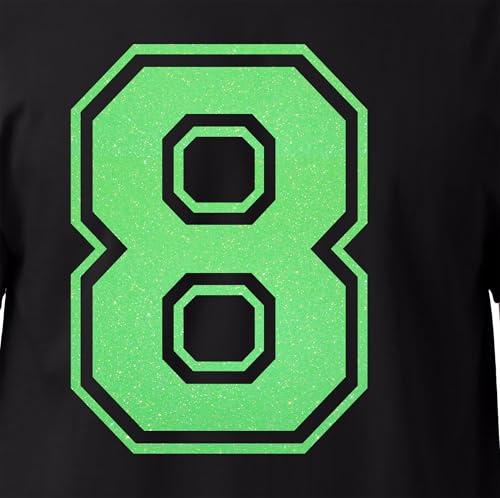 20,3 cm Glitzer-Aufbügelnummer 8 (Acht 8) – große Wärmeübertragungszahl für Trikots, T-Shirts, Sportuniformen, Basketball, Fußball – Stil C (Neon Grün 8) von TeeWin