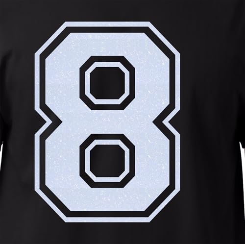 20,3 cm Glitzer-Aufbügelnummer 8 (Acht 8) – große Wärmeübertragungszahl für Trikots, T-Shirts, Sportuniformen, Basketball, Fußball – Stil C (Regenbogenweiß 8) von TeeWin