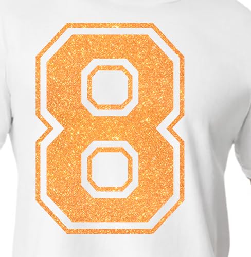 20,3 cm Glitzer-Aufbügelnummer 8 (Acht 8) – große Wärmeübertragungszahl für Trikots, T-Shirts, Sportuniformen, Basketball, Fußball – Stil C (Translucent Orange 8) von TeeWin