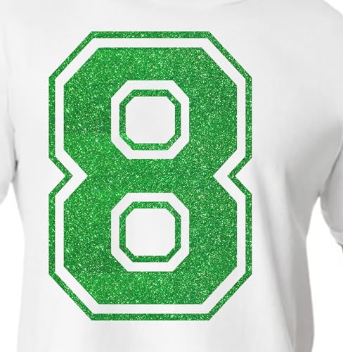 20,3 cm Glitzer-Aufbügelnummer 8 (Acht 8) – große grüne Wärmeübertragungszahl für Trikots, T-Shirts, Sportuniformen, Basketball, Fußball – Stil C (Gras 8) von TeeWin
