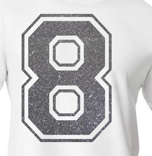 20,3 cm Glitzer-Aufbügelnummer 8 (Acht 8) – große schwarze Wärmeübertragungsnummer für Trikots, T-Shirts, Sportuniformen, Basketball, Fußball – Stil C (Schwarz 8) von TeeWin