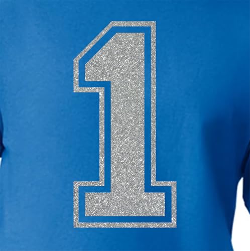 20,3 cm Glitzer zum Aufbügeln Nummer 1 (One 1) - Große Metallic Silber Wärmeübertragungsnummer für Trikots, T-Shirts, Sportuniformen, Basketball, Fußball - Stil C (Silber 1) von TeeWin