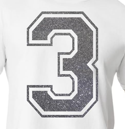 20,3 cm Glitzer zum Aufbügeln Nummer 3 (Drei 3) - Große schwarze Wärmeübertragungszahl für Trikots, T-Shirts, Sportuniformen, Basketball, Fußball - Stil C (Schwarz 3) von TeeWin