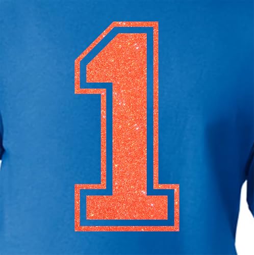 20,3 cm große Glitzer-Aufbügelnummer 1 (One 1) – große orangefarbene Wärmeübertragungsnummer für Trikots, T-Shirts, Sportuniformen, Basketball, Fußball – Stil C (Ember Orange 1) von TeeWin