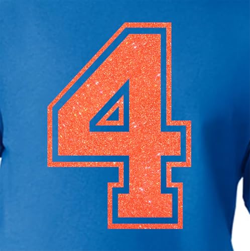 20,3 cm große Glitzer-Aufbügelnummer 4 (Vier 4) – große orangefarbene Wärmeübertragungsnummer für Trikots, T-Shirts, Sportuniformen, Basketball, Fußball – Stil C (Ember Orange 4) von TeeWin