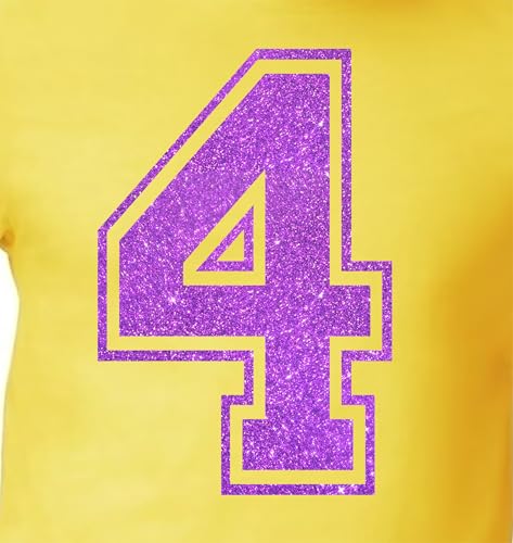 20,3 cm große Glitzer-Aufbügelnummer 4 (Vier 4) – große violette Wärmeübertragungsnummer für Trikots, T-Shirts, Sportuniformen, Basketball, Fußball – Stil C (Lila 4) von TeeWin