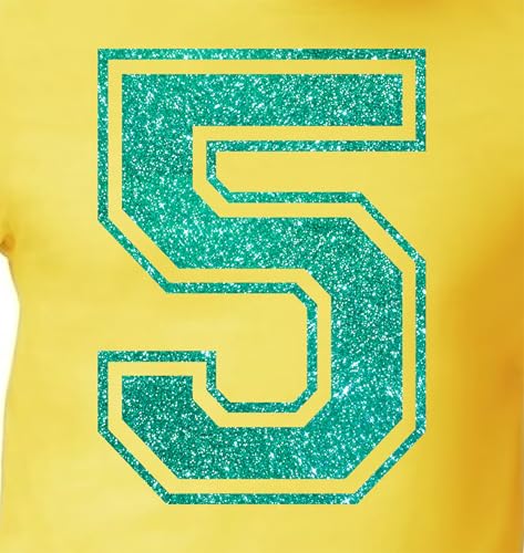 20,3 cm große Glitzer-Aufbügelnummer 5 (Fünf 5) – große grüne Wärmeübertragungszahl für Trikots, T-Shirts, Sportuniformen, Basketball, Fußball – Stil C (Jade 5) von TeeWin