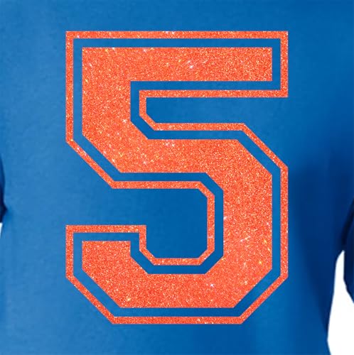 20,3 cm große Glitzer-Aufbügelnummer 5 (Fünf 5) – große orangefarbene Wärmeübertragungszahl für Trikots, T-Shirts, Sportuniformen, Basketball, Fußball – Stil C (Ember Orange 5) von TeeWin