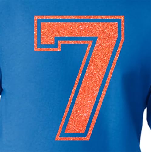 20,3 cm große Glitzer-Aufbügelnummer 7 (Seven 7) – große orangefarbene Wärmeübertragungszahl für Trikots, T-Shirts, Sportuniformen, Basketball, Fußball – Stil C (Ember Orange 7) von TeeWin