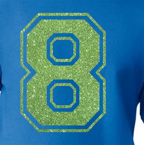 20,3 cm große Glitzer-Aufbügelnummer 8 (Acht 8) – große grüne Wärmeübertragungszahl für Trikots, T-Shirts, Sportuniformen, Basketball, Fußball – Stil C (Hellgrün 8) von TeeWin