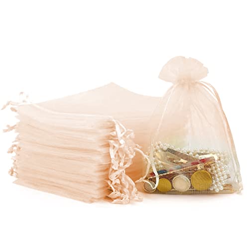 Teegxddy 100 x Organzabeutel, Geschenkbeutel, Organza-Schmuckbeutel, Lavendel Squeeze Pad, perfekt für Schmuck, Geschenke, Süßigkeiten, Hochzeit, 7 x 9 cm (Hellbraun) von Teegxddy