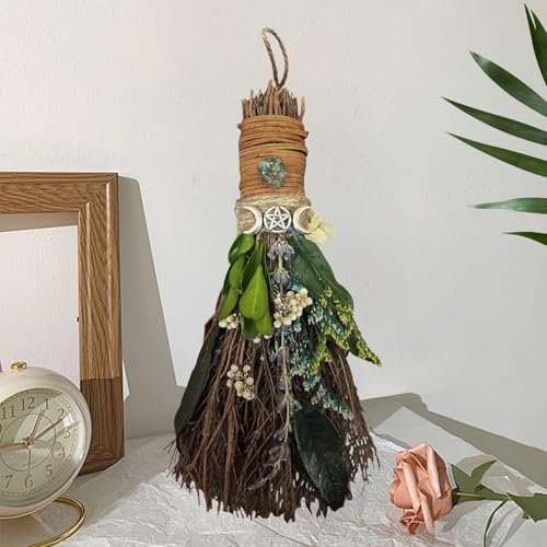 19cm Zimtbesen, Mini Mottoparty Dekobesen mit Trockenblüten, Hexenbesen, Altarbesen Wicca Natürlicher Magischer Kristall Hexen Zubehör für Magische Zeremonien, Handgemachte Heimdekoration Grün 19cm Zimtbesen, Mini Mottoparty Dekobesen mit Trockenblüten, Hexenbesen, Altarbesen Wicca Natürlicher Magischer Kristall Hexen Zubehör für Magische Zeremonien, Handgemachte Heimdekoration Grün von Teeloray
