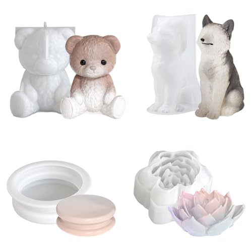 4 Stück Bären Silikonform Gießform, 3D Wölfe Kerzenform Silikon mit Base Gips Gießformen Kerzen Formen Herbst Kerzengießform Handgemacht Blumen Silikonform Halloween für DIY Basteln 4 Stück Bären Silikonform Gießform, 3D Wölfe Kerzenform Silikon mit Base Gips Gießformen Kerzen Formen Herbst Kerzengießform Handgemacht Blumen Silikonform Halloween für DIY Basteln von Teeloray