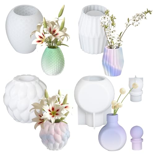4 Stück Silikonformen Gießformen Vase, DIY Silikonformen Epoxidharz Handgefertigte Silikonform zur Resin Formen Vases, Ins Moderne Vasen Silikon Gießformen für Vasen, DIY Handwerk, Wohndekoration von Teeloray