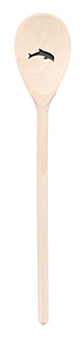 Teemando®, Kochlöffel aus Holz mit Motiv Delfin, extra stabil, Naturprodukt: handgefertigt, unbehandelt, Rührlöffel aus Buche, oval 30 cm, das besondere Geschenk von Teemando