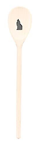 Teemando®, Kochlöffel aus Holz mit Motiv Wolf, extra stabil, Naturprodukt: handgefertigt, unbehandelt, Rührlöffel aus Buche, oval 30 cm, das besondere Geschenk von Teemando