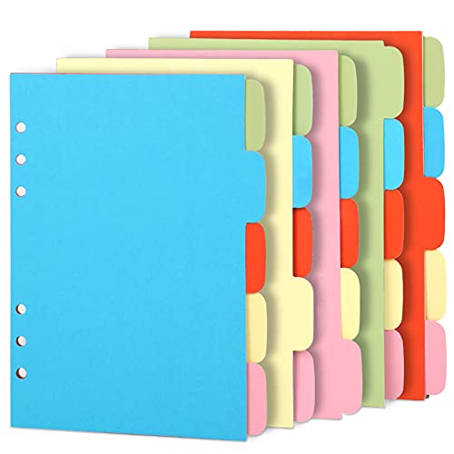 Teenitor A5-Trennblätter, Unterteiler, Blätter aus Papier, 5 Sets, bunt, mit 6 Löchern, Einlagen für Notizbücher, Planer, orange, rosa, gelb, blau, grün, insgesamt 25 Blatt von Teenitor