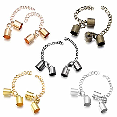 20 Sets Kordel-Endkappen, Lederschnurverschlüsse, Klebe-Endkappen mit Karabinerverschluss und Verlängerungskette für DIY-Armbänder, Halsketten, Schmuckherstellung (8 mm) von Teensery