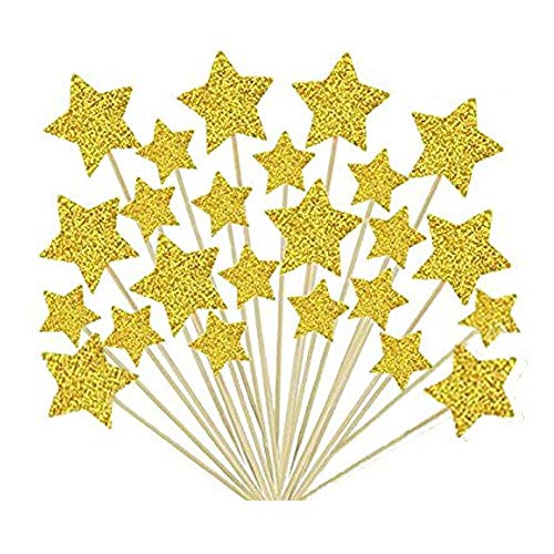 60 Stück goldene Sterne, einseitige Cupcake-Topper, Kuchendekorationen für Geburtstag, Hochzeit, Party, Zeremonie und mehr (30 große und 30 kleine) von Teensery