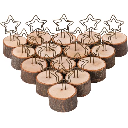 Teenyyou Tischnummernhalter aus Holz – Tischkartenständer aus Holz, rustikaler Eisendraht, Bilder-Plektren, Clip-Halter für Tafelaufsätze (Stern), 15 Stück von Teenyyou