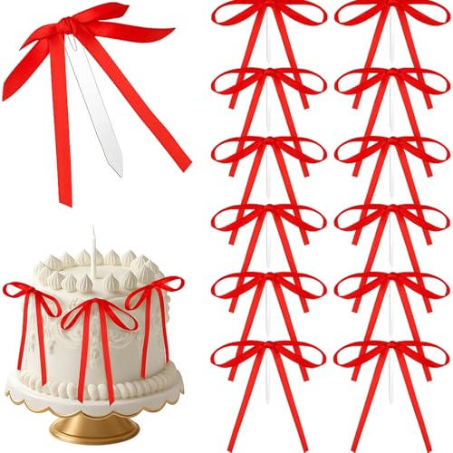 Teenyyou Tortenaufsätze mit roter Schleife, 12,7 x 17,8 cm, Satin-Schleife, Kuchendekoration, Kokette, Party-Dekorationen für Hochzeit, Brautschmuck, Babyparty, Junggesellinnenabschied, Partyzubehör Teenyyou Tortenaufsätze mit roter Schleife, 12,7 x 17,8 cm, Satin-Schleife, Kuchendekoration, Kokette, Party-Dekorationen für Hochzeit, Brautschmuck, Babyparty, Junggesellinnenabschied, Partyzubehör von Teenyyou
