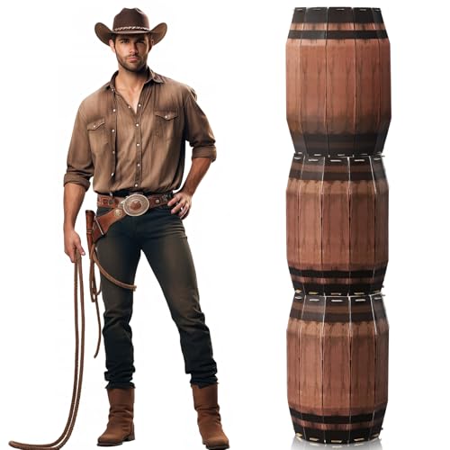Teenyyou Western-Cowboy-Party-Dekoration, Piratenfass-Dekoration, Piraten-Party-Dekoration, Cowboy-Babyparty, Holzfass aus Pappfass (60 x 37 cm), 3 Stück von Teenyyou