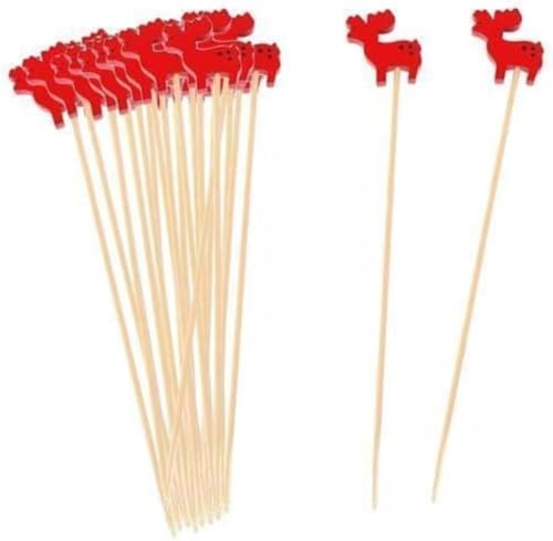 4 x Weihnachtsspieße aus Holz, Vorspeisen, für Süßigkeiten, Lebensmittel, Dekoration, Weihnachten (50 Stück) von Teesea