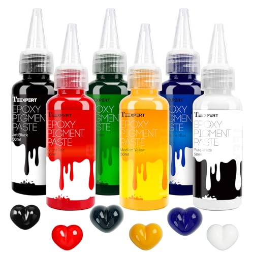 Teexpert Epoxid-Pigmentpasten-Set, 6 Farben, 300 ml, deckende Kunstharzpaste, leicht zu mischen, hochkonzentrierte Epoxidfarbstoff-Pigmentpaste zum Färben von Epoxidharz, je 50 ml von Teexpert