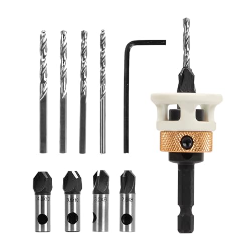 10 tlg Kegelsenker Bohrer Set, Kegelsenker Bohrer Set, Holzbearbeitung Bohrsenker, Bohrsenker mit Tiefenanschlag, Senker Holzbohrer mit 1/4" Hex Schaft, präzise Bohrungen für Holzverarbeitung von Tefola
