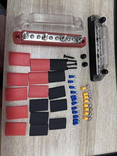 2 Stück Sammelschiene 12V-48V DC, 150A Busbar Sammelschienen Verteilerblock, 12v Stromverteilungsblock mit Cover 6x M4 Klemmenbolzen 12v Verteiler für Auto von Tefola