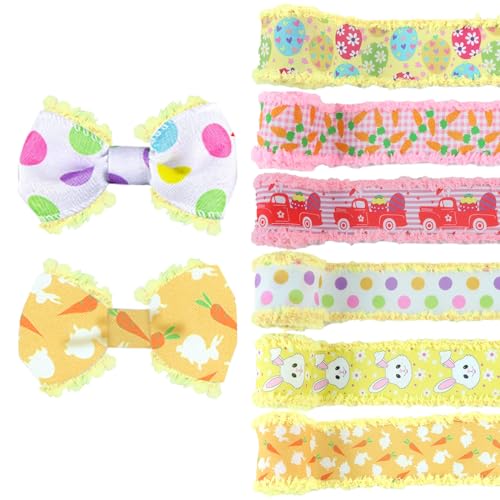 6 Rollen Osterband, 2,5 Zoll breit, 5 Zoll lang, bedruckt mit Kaninchen und Eiern, Seidenband Dekoration für Geschenkverpackungen, Kunsthandwerk, Nähspitze, DIY Bogen von Tefola