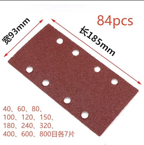 84tlg Schleifblatt Set, Schleifpapier Klett Körnung 40、60、80、100、120、150、180、240、320、400、600、800, 8 Löcher verschiedene Zubehör Materialien für Multischleifer, Schwingschleifer (93x185mm) von Tefola