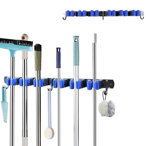 Tefola Besenhalterung Wand Selbstklebend, Wandhalterung Schrubber, Gerätehalter, Besenhalterbesenhalter, Gartengerätehalter mit 5 Halter und 4 Haken für Zuhause, Küche, Garage, Garten von Tefola