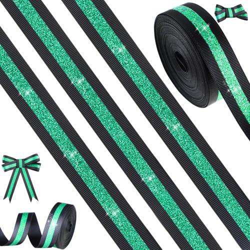 Tegeme 9,1 m Cheerleading-Band, Cheerleading-Band mit Glitzerstreifen, Polyester, Handwerk für Teamgeist, Basteln, Basteln, Team-Geschenkverpackung, Haarschleifen, Sportband, Partyzubehör (Grün und von Tegeme