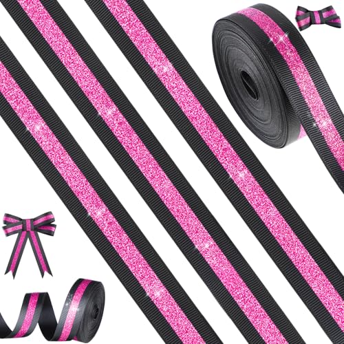 Tegeme 9,1 m Cheerleading-Band, Cheerleading-Band mit Glitzerstreifen, Polyester, Handwerk für Teamgeist, Basteln, Basteln, Team-Geschenkverpackung, Haarschleifen, Sportband, Partyzubehör (Rose Pink von Tegeme