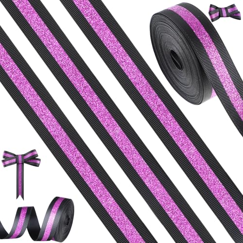 Tegeme 9,1 m Cheerleading-Band, Cheerleading-Band mit Glitzerstreifen, Polyester, Handwerk für Teamgeist, Basteln, Basteln, Team-Geschenkverpackung, Haarschleifen, Sportband, Partyzubehör (lila und von Tegeme