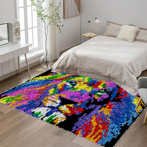 Knüpfteppich Zum Selber Knüpfen, Großer Teppich Knüpfen Set Erwachsene 55x75 cm Knüpfset Latch Hook Kit Handarbeiten, Anfänger Teppich Making Kit zum Selber Knüpfen Teppiche von Tehocwiz