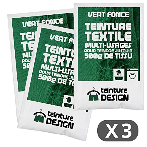 Set aus 3 Textilfarben - Universal Textilfarbe für Kleidung und natürliche Stoffe (Dunkelgrün) von Teinture Design