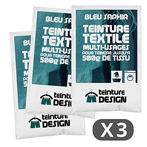 Set aus 3 Textilfarben - Universal Textilfarbe für Kleidung und natürliche Stoffe (Saphirblau) von Teinture Design