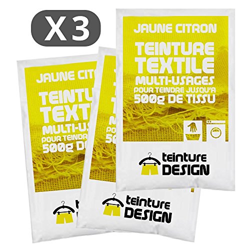 Set aus 3 Textilfarben - Universal Textilfarbe für Kleidung und natürliche Stoffe (Zitronengelb) von Teinture Design